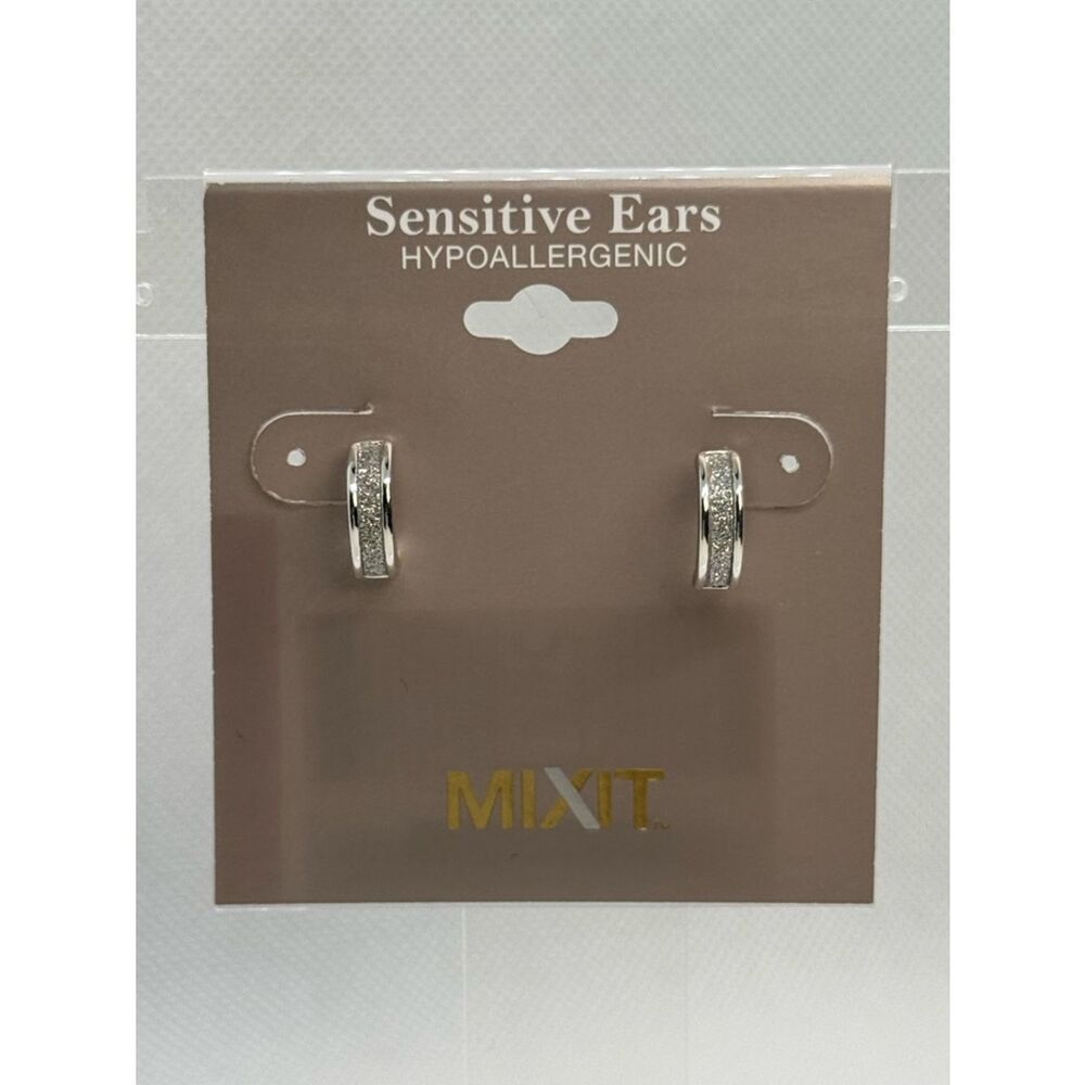 Mixit Silvertone Stud Earrings with Clear Centers